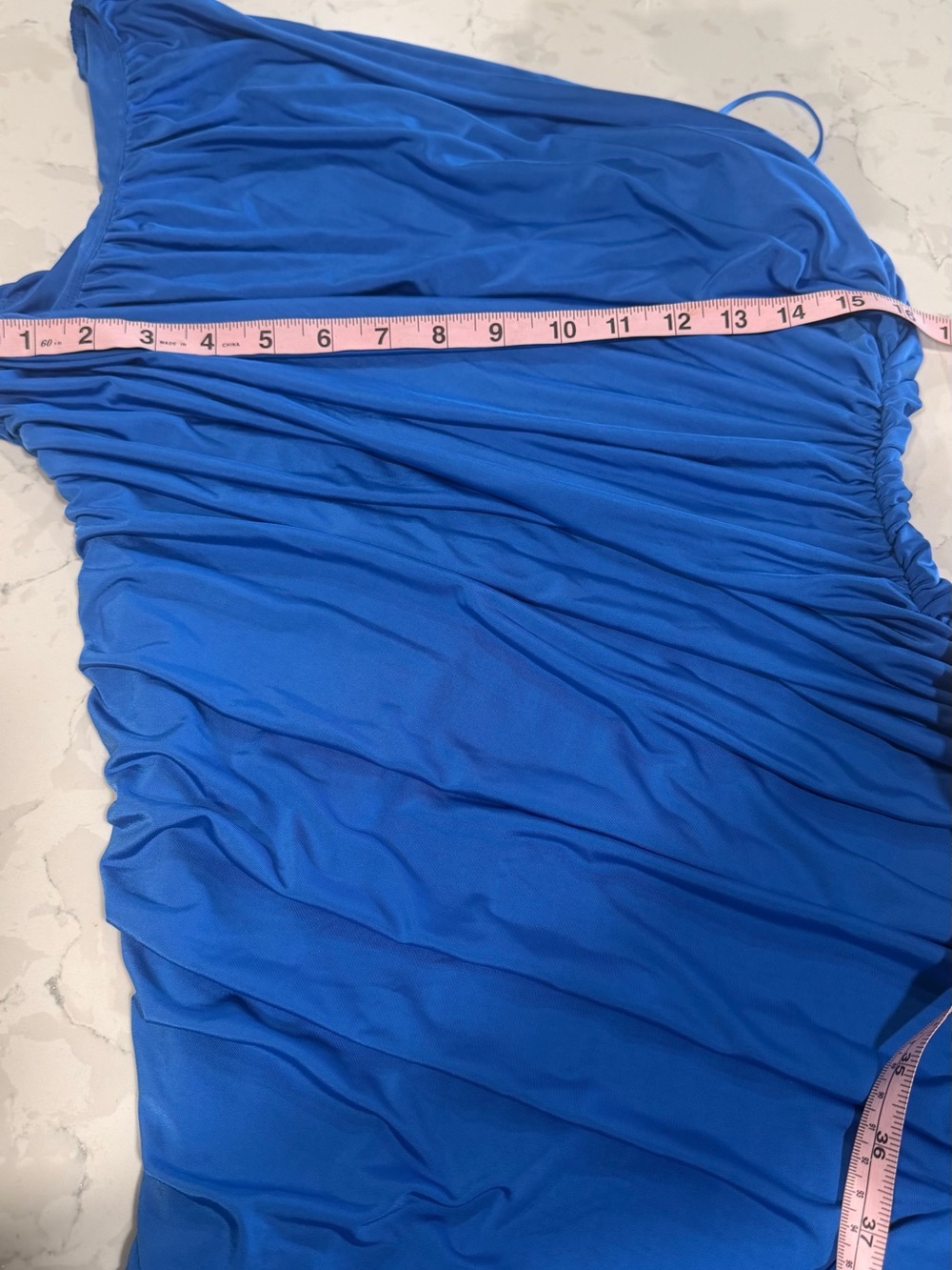 Express One-Shoulder Ruched Bodycon Dress - Blue - Picture 6 of 7